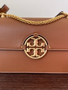 Tory Burch Pebbled Leather Shoulder Bag in Cognac with Gold Hardware